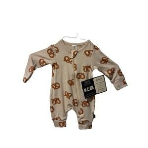 Modern Moments Gerber Newborn Pretzel Print Viscose Sleeper Tan Romper